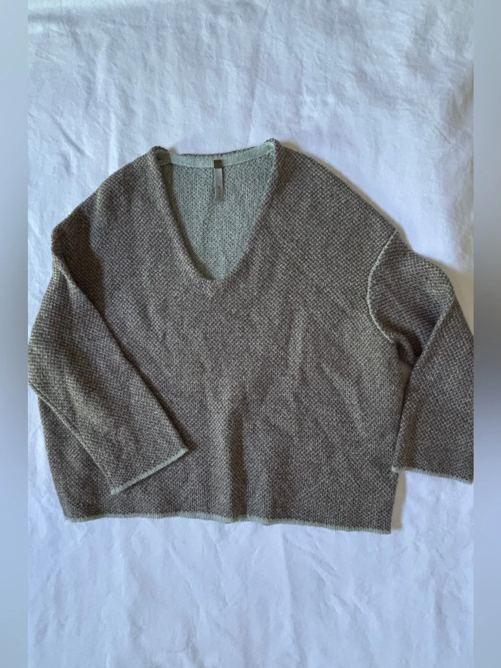 SOYER Women’s Mohair Blend V-Neck Oversized Knit Sweater Taupe 24x23